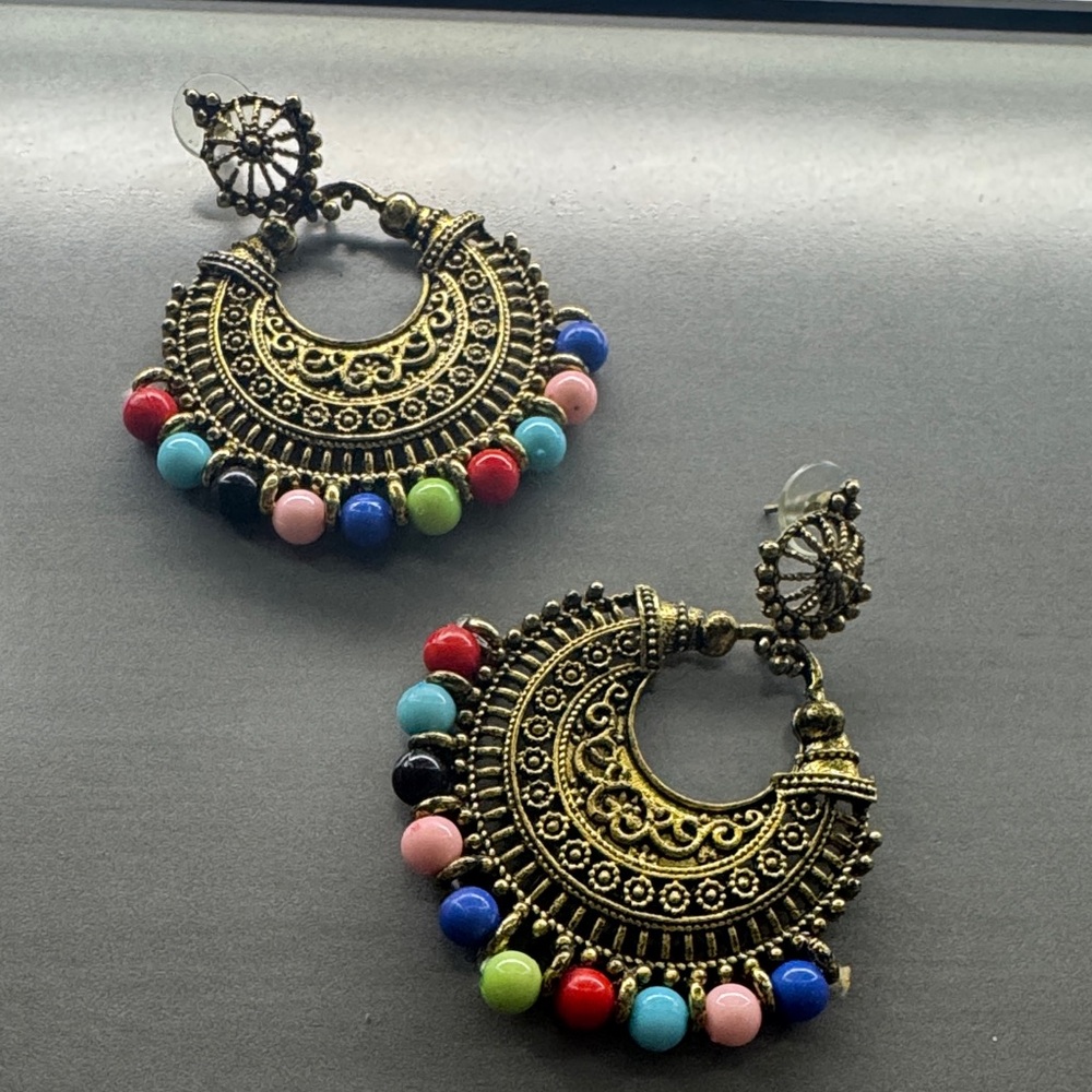 Bohemian Multicolor Beaded Hoop Earrings
